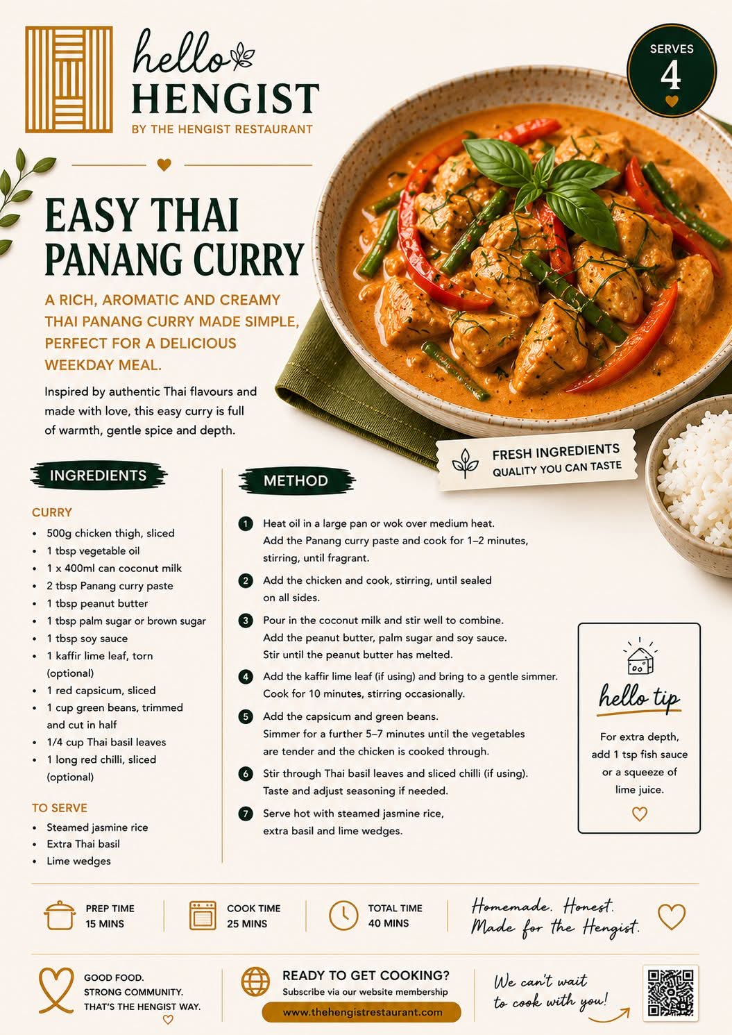 Easy Thai Panang Curry menu card