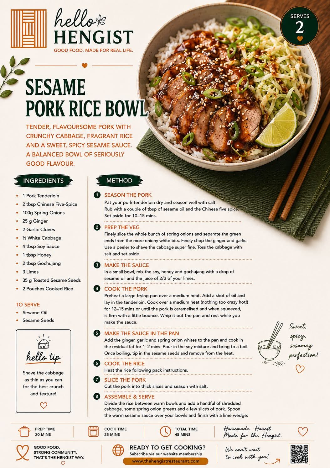 Sesame Pork Rice Bowl menu card