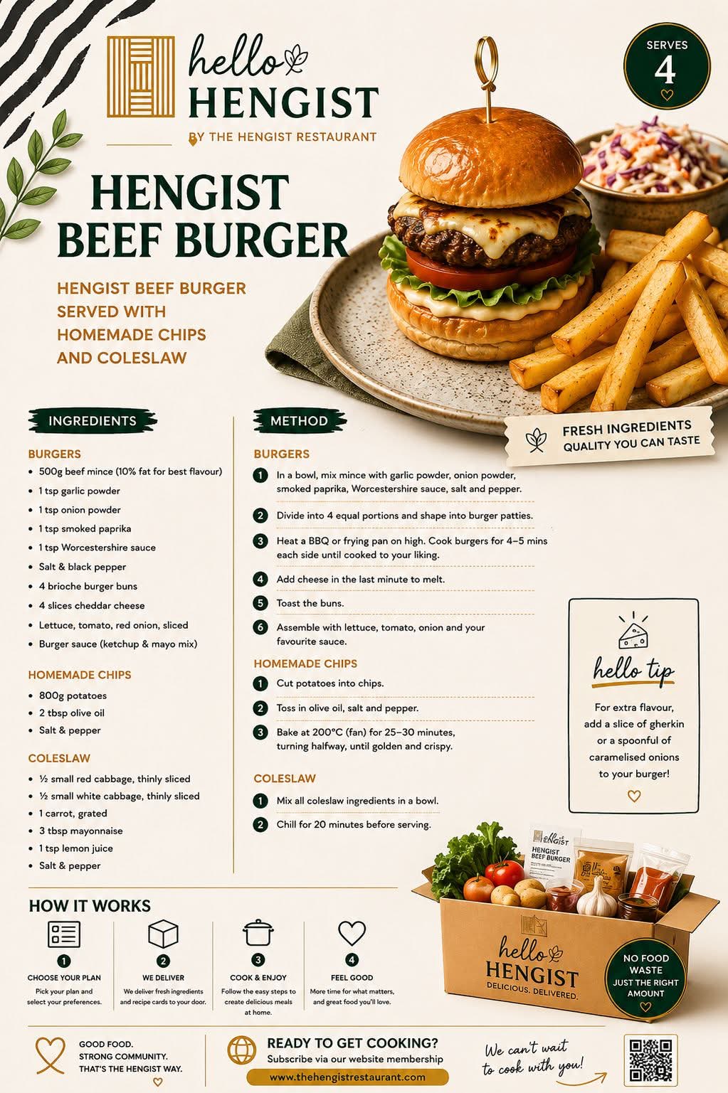 Hengist Beef Burger menu card