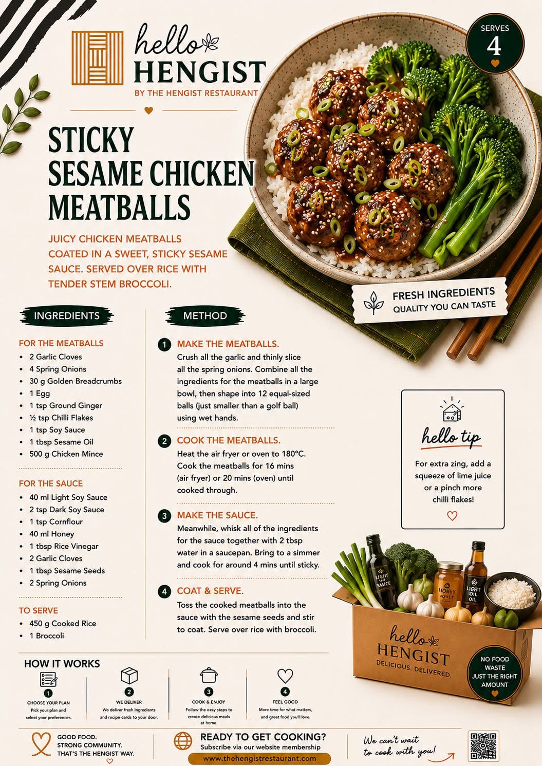 Sticky Sesame Chicken Meatballs menu card