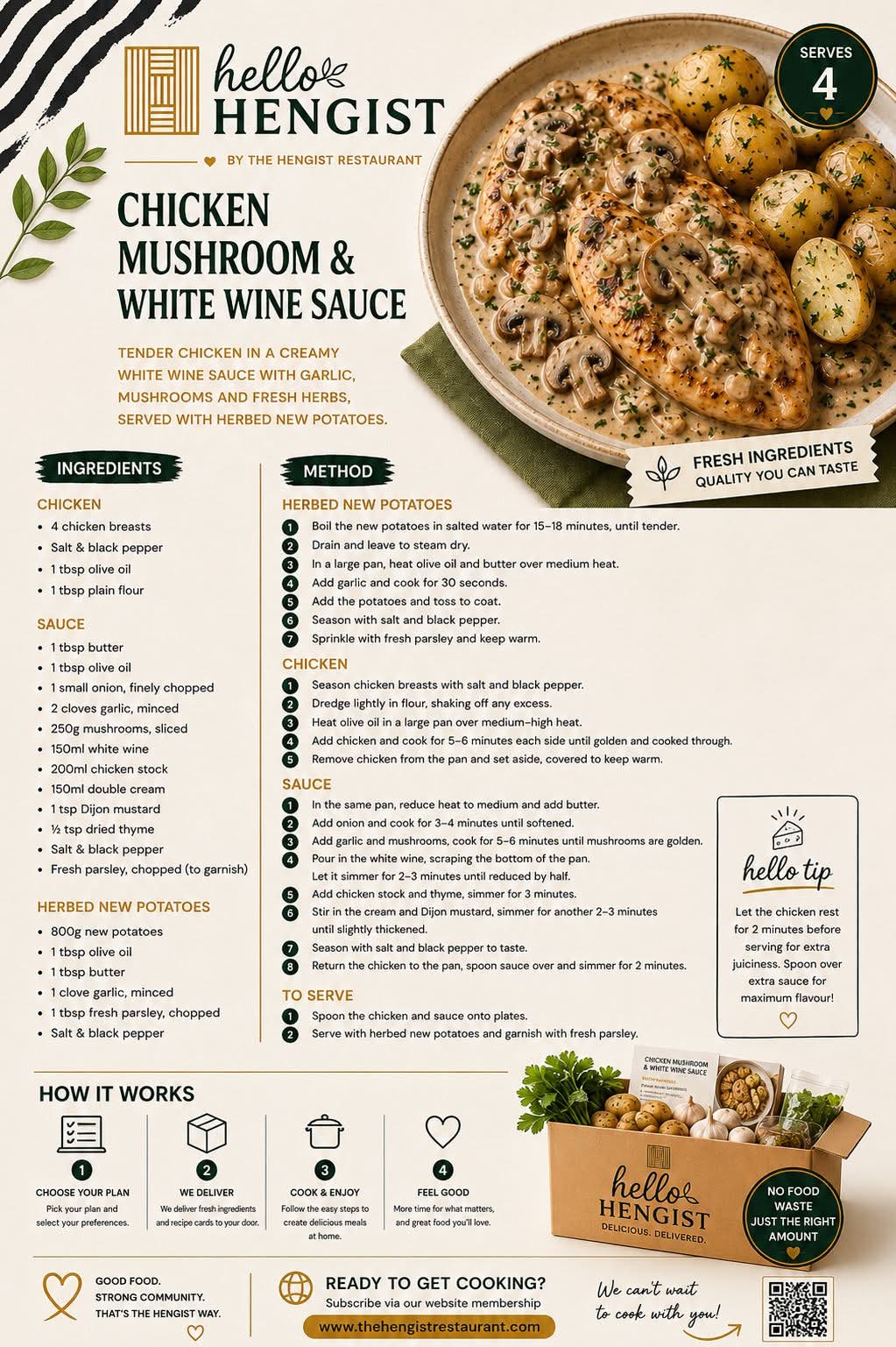 Chicken Mushroom & White Wine Sauce menu card