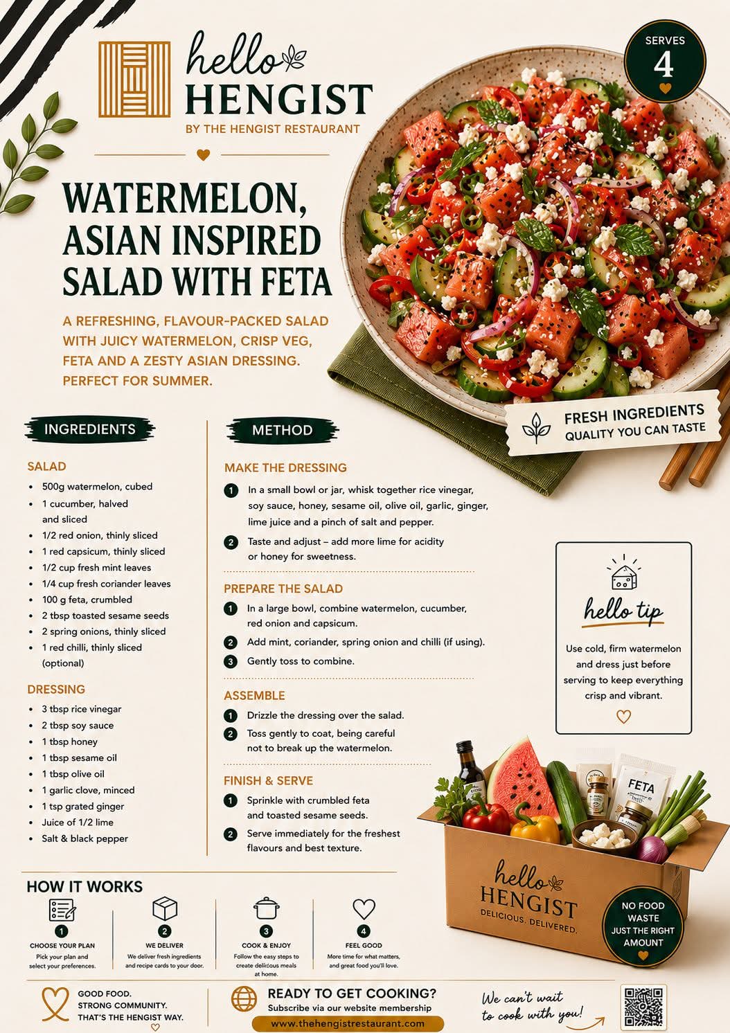 Watermelon Asian Salad with Feta menu card