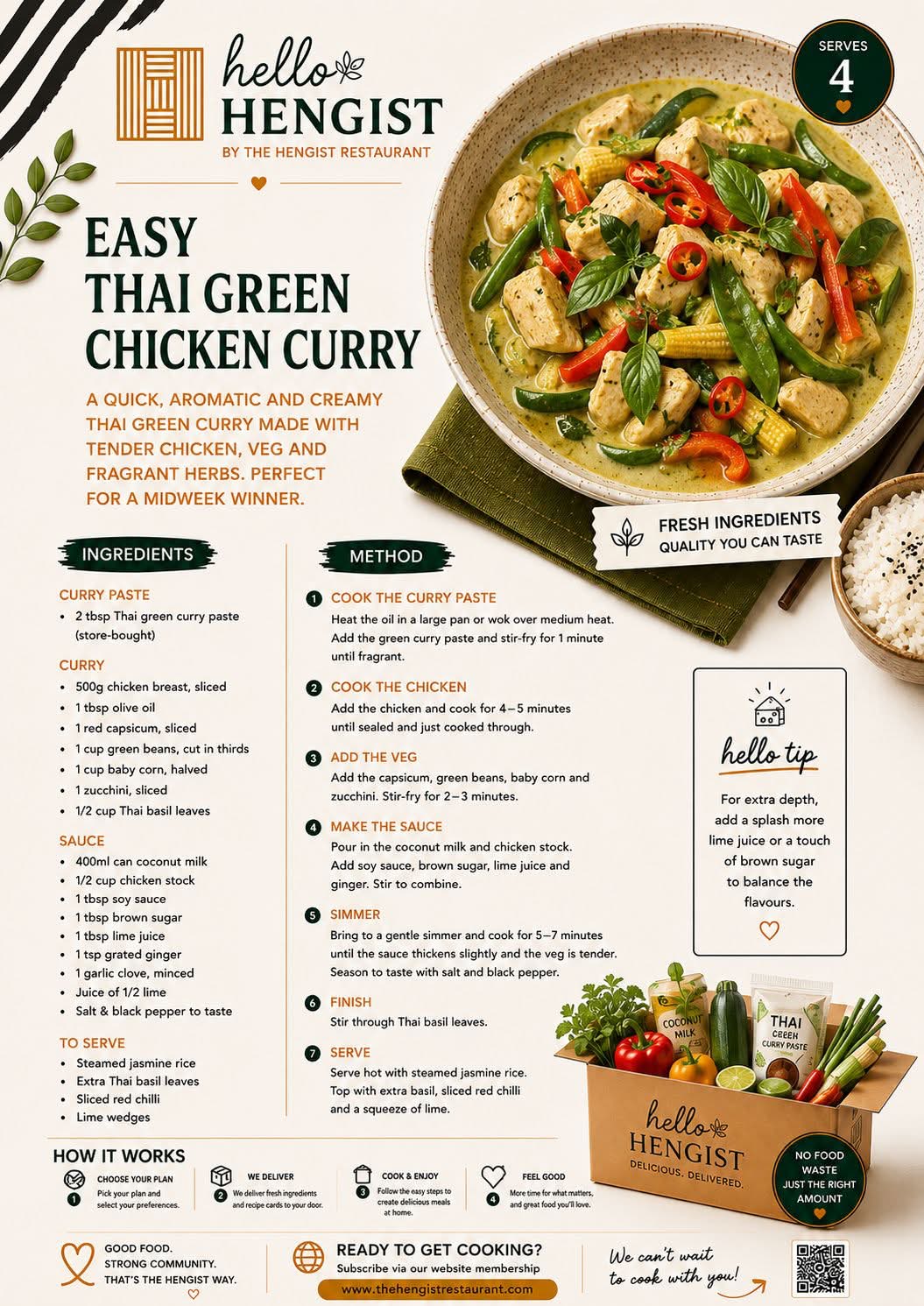 Easy Thai Green Chicken Curry menu card