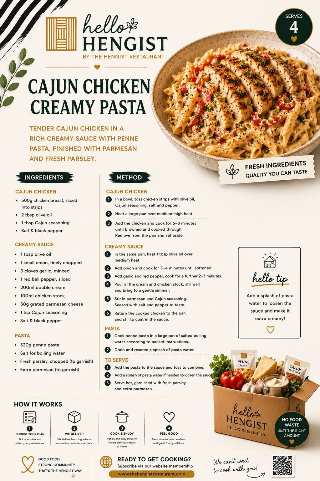 Cajun Chicken Creamy Pasta menu card