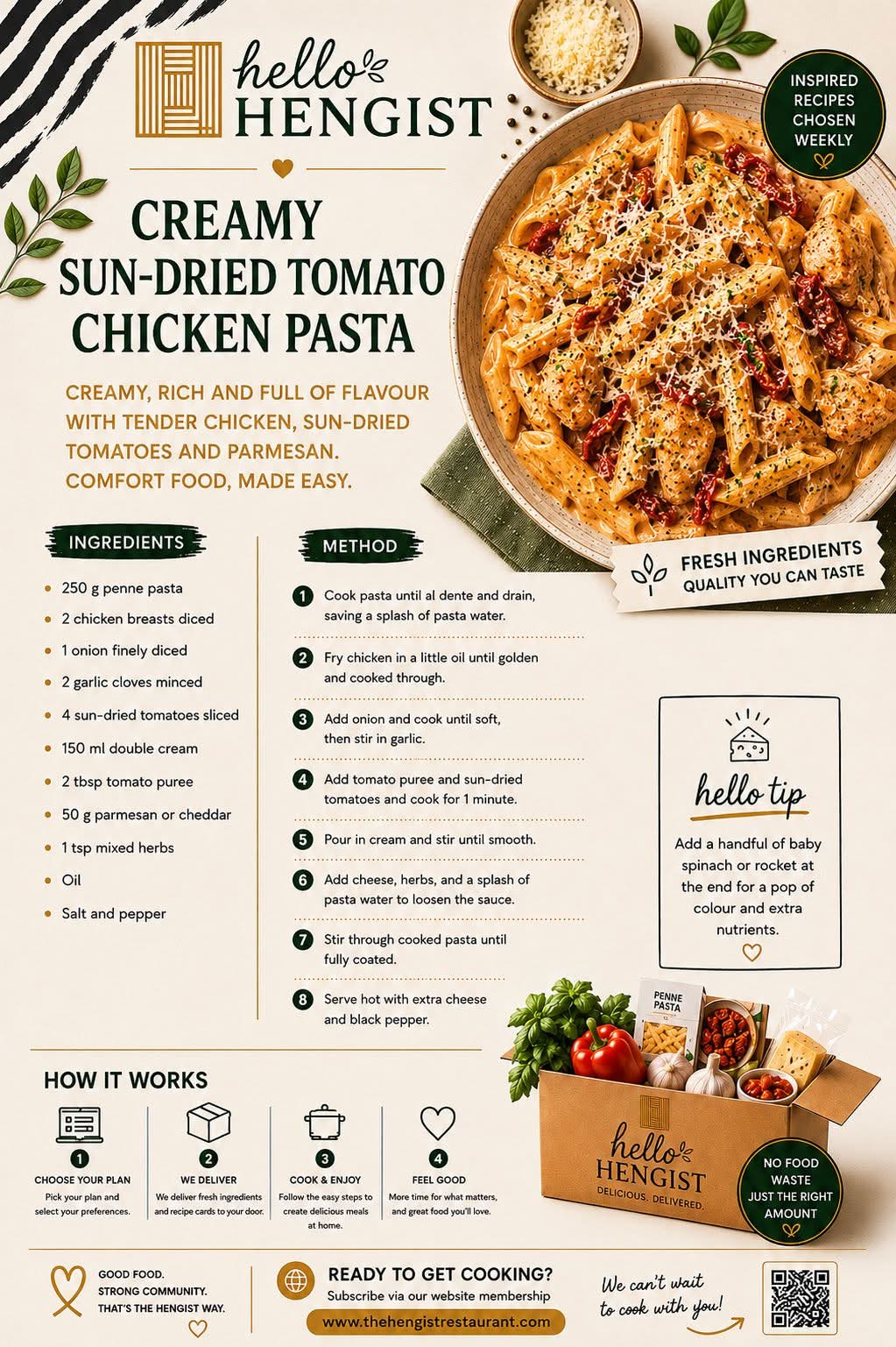 Creamy Sun-Dried Tomato Chicken Pasta menu card