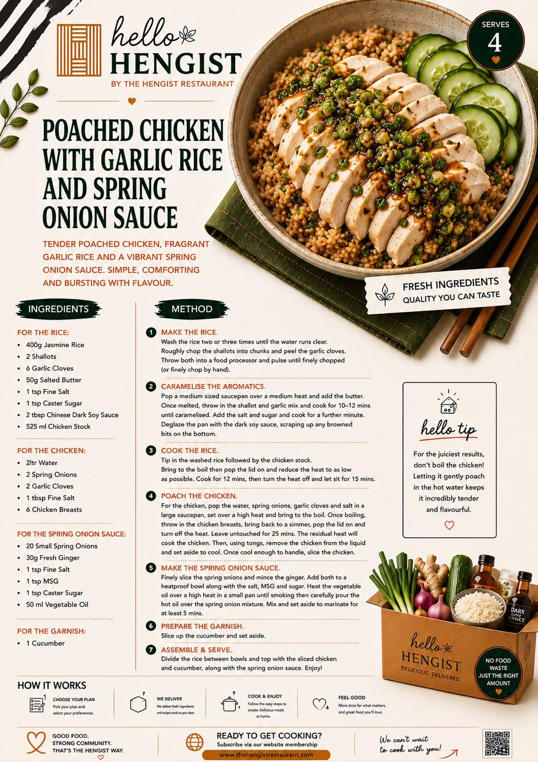 Poached Chicken with Garlic Rice menu card